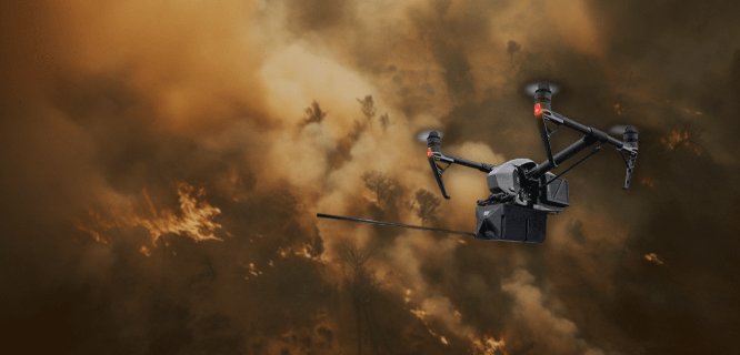 DR2000 drone flying through smoke for air sampling